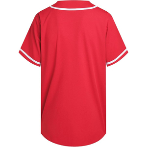 Camiseta de Béisbol Roja Brillante con Ribete Blanco, Uniforme Deportivo Personalizado para Equipo, con Botones y Cuello en V - Product Image 2