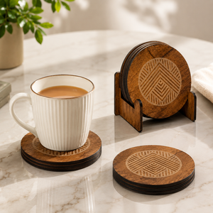 Premium Handcrafted Wooden <b>Coaster</b> Set Round <b>Drink</b> <b>Coasters</b> for Tea, Coffee, Cups & Glasses Table Protection High Quality - Product Image 2