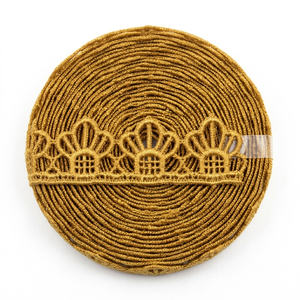Encaje Guipur Geométrico Amarillo Mostaza de 15 mm, Ecológico, Decorativo, Personalizable, Exportador al por Mayor, Embalaje de 20 Metros, Decoración Otoñal, Regalo - Product Image 1