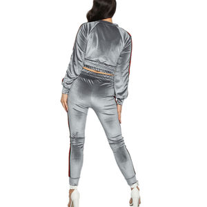 Womens Velour Tracksuit Two Piece Outfits for Women Long Sleeve Hooded Zip Crop Tops Flared <b>Pants</b> Set BY BS - Product Image 3