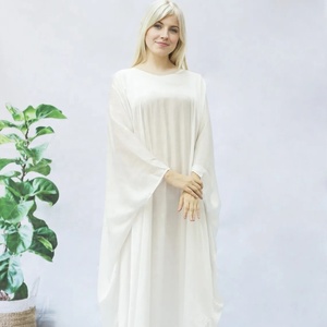 Kaftan en soie blanche, longue robe de soirée vintage à manches longues, coupe trapèze, pour l'été, vêtement de détente, cadeau de Noël pour elle - Product Image 1