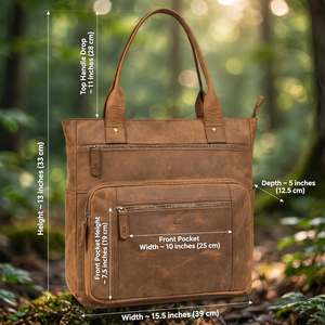 Bolso Tote de Cuero Genuino, Estilo Clásico, Gran Capacidad, Cierre de Cremallera, Unisex, Uso Diario, Color Marrón, Dos Asas - Product Image 6