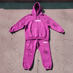 Ensemble de survêtement en molleton pour homme, avec logo personnalisé, grande taille, col rond ample, sweat-shirt et pantalon de jogging en coton, deux pièces - Product Image 5