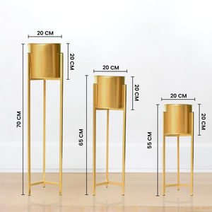 Ensemble de 3 supports à plantes en métal doré avec pots, supports décoratifs modernes pour pots de fleurs de 25, 20 et 15 pouces de hauteur pour le salon - Product Image 2