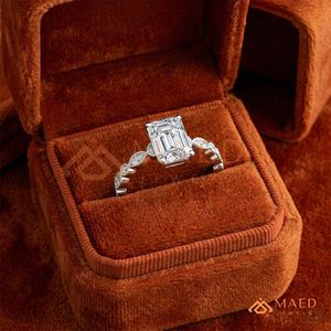 925 Sterling <b>Silver</b> <b>Emerald</b> Cut Moissanite Engagement <b>Ring</b> Twisted Pave Diamond Band Bridal Wedding <b>Ring</b> Women - Product Image 3
