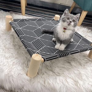 Wooden <b>Elevated</b> Indoor Outdoor <b>Bed</b>, Raised Cat Cots Furniture Pet <b>Bed</b> Puppy <b>Bed</b> Portable Breathable cat <b>bed</b> for small animals - Product Image 2