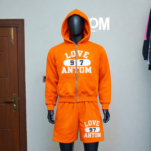 Nouveaux ensembles courts élégants et légers en molleton 100 % coton, respirants, coupe ample, à épaules tombantes, pour la saison hivernale - Product Image 2