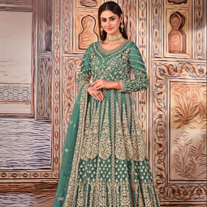 Traje Anarkali Moderno Bordado de Tela de Red Semisellada para Bodas y Diwali - Largo hasta el Suelo, Corte Regular - Product Image 1