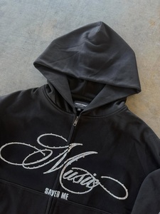 Sweat à capuche zippé Music Saved Me pour homme, streetwear, noir, coton, molleton français, coupe classique, vêtements d'automne - Product Image 3