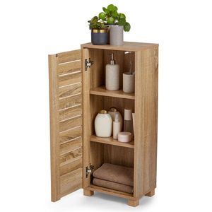 Meuble de rangement en teck sablé velours à trois niveaux avec plateau intérieur et base robuste pour shampoing - Product Image 1