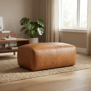 Pouf ottoman rond en cuir marron réglable, repose-pieds rembourré doux, tabouret de sol, siège moderne, décoration pour salon et chambre à coucher - Product Image 3