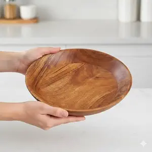 Bol à salade en bois de style ferme moderne, fait main, écologique, style bohème, design minimaliste décoratif pour mariage - Product Image 2