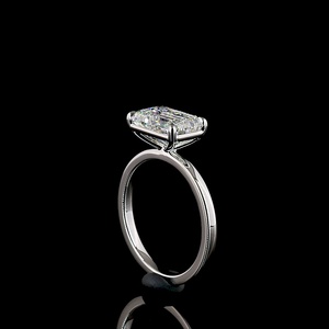 Custom 3ct Horizontal Emerald Cut Ring IGI Certified East-West Double Prong Slender Band Wedding Ring 18K White Gold - Product Image 2