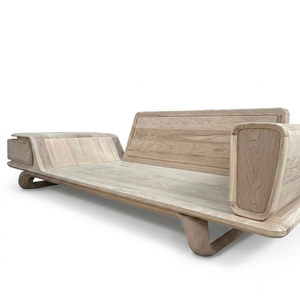 Ensemble de canapé-lit semi-circulaire rembourré de style nordique moderne en chêne, avec accoudoirs rembourrés et pieds en chêne massif, meubles MT pour salon et hôtel - Product Image 3