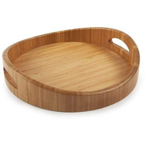 Plateau de service en bois brun écologique, peint à la main, design bohème rond, pour cadeaux, décoration de table, fabriqué au Vietnam - Product Image 2