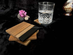 High Quality <b>Black</b> Texture Epoxy Wood <b>Coaster</b> Set with Square Design, Custom Logo Option for Modern Table Protection - Product Image 3