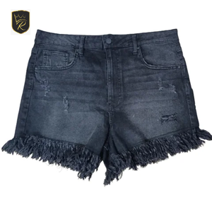 Shorts en jean vintage respirants d'été de haute qualité pour femme, en coton, boutonnés, style décontracté, coupe ajustée, avec revers hauts personnalisés - Product Image 6