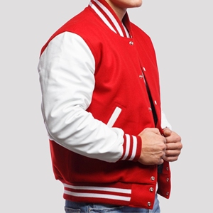 Chaqueta Varsity Unisex al por Mayor, Chaqueta Bomber con Cierre y Parches, Cuerpo de Lana y Mangas de Cuero, Uniforme de Equipo de Béisbol - Product Image 3