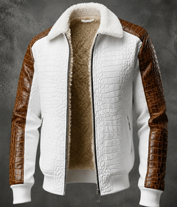 Embossed Denim Loose 100% Cotton Safari <b>Jacket</b> for Men White Brown <b>Sherpa</b> <b>Lined</b> Autumn Front Logo Waterproof Reversible - Product Image 3