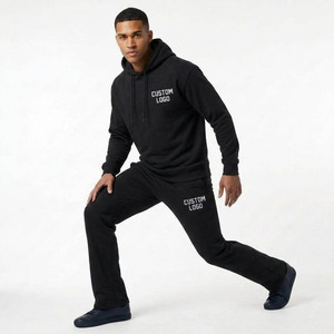 Conjunto de Sudadera con Capucha Corta y Pantalones Acampanados de Invierno Personalizados al por Mayor para Hombre - Chándal 100% Algodón Polar Cortavientos Transpirable - Product Image 2