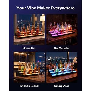 Étagère de bar à domicile en acrylique éclairée par LED de 40 pouces, présentoir à vin à 3 niveaux avec télécommande RF et application, support lumineux pour bouteilles d'alcool - Product Image 6