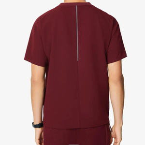 Ensemble de blouses médicales pour hommes, couleur bordeaux, coton et polyester, uniformes d'hôpital, pantalon avec stéthoscope, prêt à l'emploi - Product Image 2