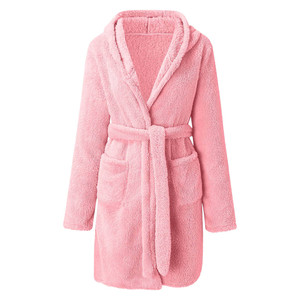 Albornoz de poliéster al por mayor de fábrica, batas cálidas de invierno, camisones gruesos, toallas de baño, albornoz de forro polar con capucha para mujer - Product Image 4