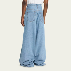 Jean en denim personnalisé 2026 pour homme, avec logo cristal, coupe baggy, cinq poches, longueur intégrale, super ample, en denim délavé, unisexe - Product Image 5