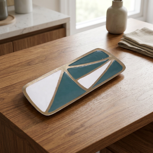 Modern Geometric <b>Serving</b> <b>Tray</b> with <b>Gold</b> Trim Stylish Design Ideal for <b>Serving</b> Snacks and Elegant Home Decor - Product Image 1