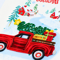 Kartu Quilling Grosir Desain Truk Natal Membawa Pohon Pinus Kartu Kertas Natal Noel Kustom Kartu Ucapan Mewah Buatan Tangan