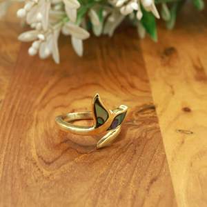 Handmade Brass Whale Tail Ring Wholesale, <b>Abalone</b> <b>Shell</b> Inlay Ring, Mermaid Tail Adjustable Ring, Ocean Nature Jewelry - Product Image 3