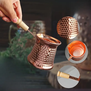 Handmade Black Copper Turkish Coffee Pot Cezve Ibrik Wooden Handle Arabic Greek Espresso Coffee <b>Maker</b> Milk Warmer Gift Pot - Product Image 4