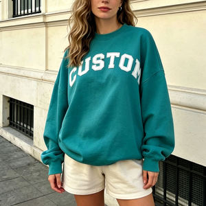 Sudadera Oversize de Cuello Redondo para Mujer, con Estampado de Letras Personalizado, Hombros Caídos, Manga Larga, Tejido de Algodón, Estilo Urbano Informal - Product Image 2