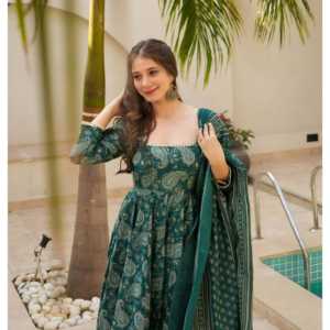 Ensemble de costume Anarkali taille XS pour les fêtes, imprimé numérique, vêtements pour femmes - Product Image 3