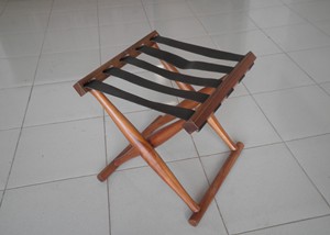Solid Teak Wood <b>Leather</b> Webbing Foldable Luggage <b>Stool</b> Midcentury Modern Design Commercial Hotel Apartment Furniture Model ST014 - Product Image 4