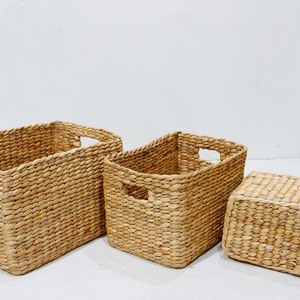 Natural Water Hyacinth Storage <b>Basket</b> <b>Rectangular</b> Woven Organizer with Handle for Home Shelf Office - Product Image 3