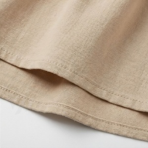 Women <b>Elastic</b> <b>Waist</b> A-Line Mini <b>Skirt</b> With Drawstring Solid Color Casual Style 100% Cotton Woven Fabric - Product Image 6