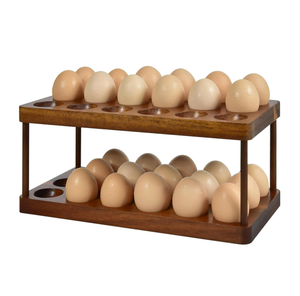 Double Layer Acacia Wooden <b>Egg</b> Tray Organizer 36 Capacity Farmhouse Kitchen Standing Type <b>Egg</b> Holder - Product Image 2
