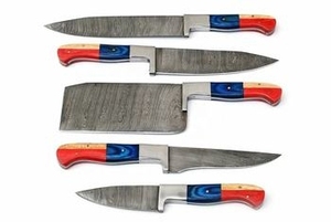 Ensemble de couteaux de chef en acier Damas 5 pièces, haute qualité, couverts de cuisine complets pour la cuisine - Product Image 1