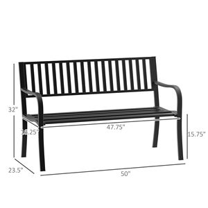 Panca da Giardino Nera da Esterno da 15 Metri con Seduta a Doghe, Panca in Metallo per Veranda, Design per 2 Persone, Ideale per Bordo Piscina e Prato - Product Image 3