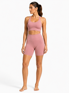 Ensemble de yoga personnalisé 2 pièces : Crop top dos nageur à col ras du cou et short cycliste taille haute, sans couture, séchage rapide, respirant, vêtements de sport - Product Image 1