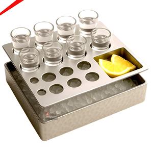 Plateau de service court en aluminium unique avec trous pour verres et rangement pour citrons, idéal pour mariages et fêtes - Collection mondiale 2026 - Product Image 1