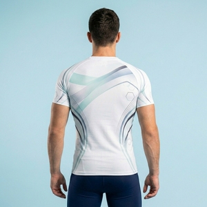 Men Half Sleeve O-Neck Compression Fitted Sporty Casual Wear Breathable Solid Jersey Top - Product Image 2