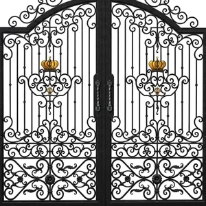Portail d'entrée élégant en fer forgé avec motif couronne royale, décorations festonnées, détails métalliques artistiques, portail extérieur haut de gamme - Product Image 5
