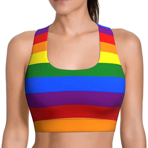 Soutien-gorge de sport dos nageur en maille unie pour femme, col en U, maintien élevé, respirant, avec logo frontal, idéal pour le yoga et l'entraînement - Product Image 1