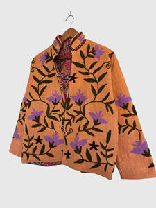 Veste en velours brodée de fleurs, col mandarin, manches longues, grande taille, vêtements d'hiver pour femmes, style élégant - Product Image 1