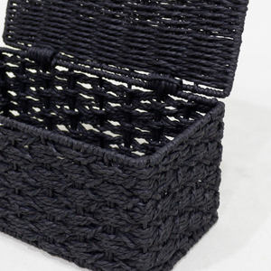 Caja de almacenamiento de jacinto de agua tejida ecológica, forma rectangular negra con tapa para escritorio de oficina - Product Image 5