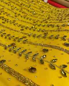 Tissu en dentelle perlée à motif géométrique élégant, tulle de luxe fait main avec strass, perles et sequins pour robe de bal et robe de Quinceañera - Product Image 3