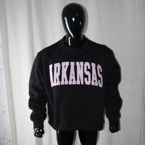 ARKANSAS BLACK <b>Mock</b> <b>Neck</b> Sweatshirt 100% Cotton PINK Applique Embroidery wide <b>neck</b> Sweatshirt Finer Threads - Product Image 3