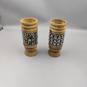 FAIZA CRAFT Brûleur de Bakhoor décoratif en bois d'acacia et bois de santal aromatique, incrustation de pierres mosaïques, fait main, porte-encens Oud, coupelle en métal - Product Image 2